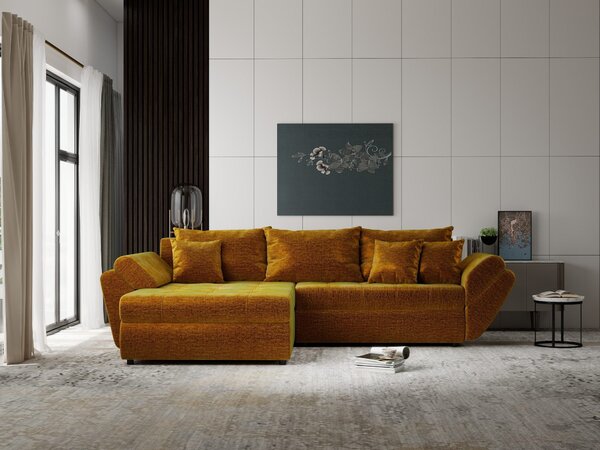 Colțar extensibil dumonde cu ladă de depozitare Loana Monolith Mustar 270x185 cm