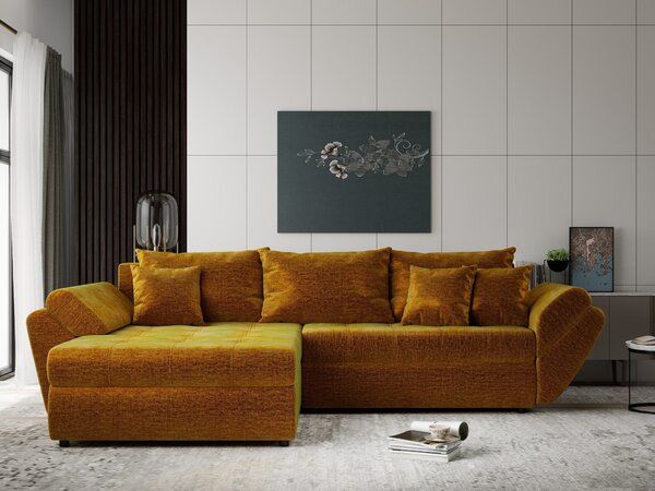Colțar extensibil dumonde cu ladă de depozitare Loana Monolith Mustar 270x185 cm