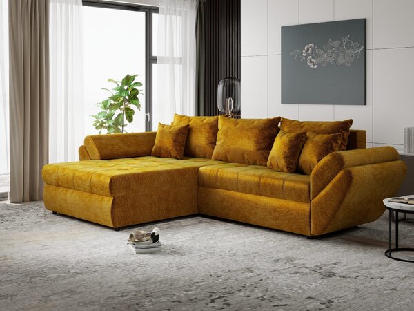 Colțar extensibil dumonde cu ladă de depozitare Loana Monolith Mustar 270x185 cm