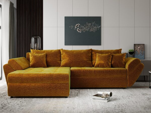 Colțar extensibil dumonde cu ladă de depozitare Loana Monolith Mustar 270x185 cm
