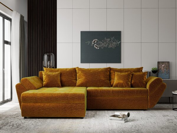 Colțar extensibil dumonde cu ladă de depozitare Loana Monolith Mustar 270x185 cm