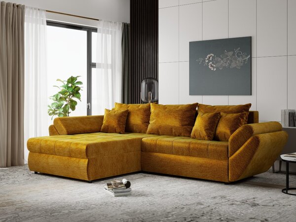 Colțar extensibil dumonde cu ladă de depozitare Loana Monolith Mustar 270x185 cm