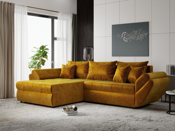Colțar extensibil dumonde cu ladă de depozitare Loana Monolith Mustar 270x185 cm