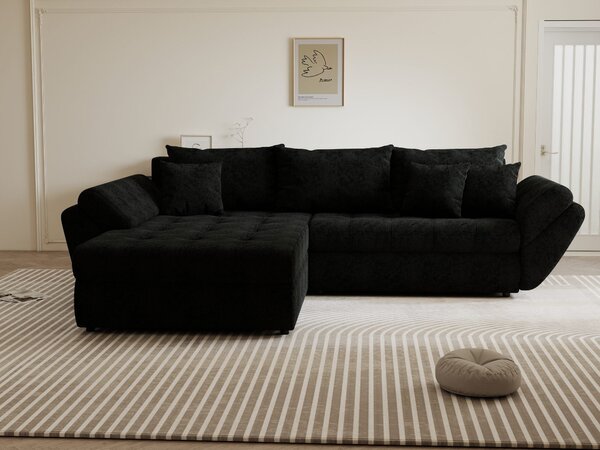 Colțar extensibil dumonde cu ladă de depozitare Loana Quelle Negru 270x185 cm