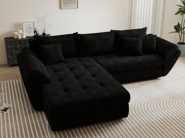 Colțar extensibil dumonde cu ladă de depozitare Loana Quelle Negru 270x185 cm