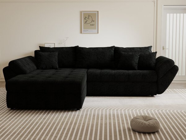 Colțar extensibil dumonde cu ladă de depozitare Loana Quelle Negru 270x185 cm