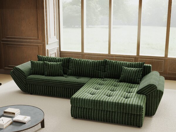 Colțar extensibil dumonde cu ladă de depozitare si sezut confortabil din spuma high-density, Loana Tilia Verde II 270x185 cm