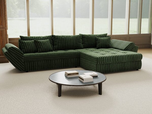 Colțar extensibil dumonde cu ladă de depozitare si sezut confortabil din spuma high-density, Loana Tilia Verde II 270x185 cm