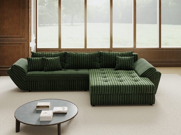 Colțar extensibil dumonde cu ladă de depozitare si sezut confortabil din spuma high-density, Loana Tilia Verde II 270x185 cm