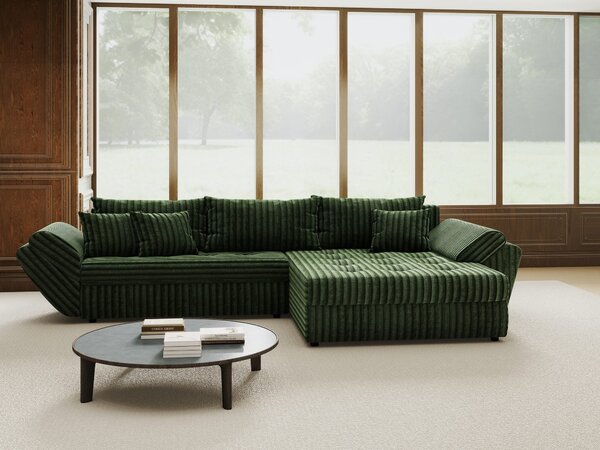 Colțar extensibil dumonde cu ladă de depozitare si sezut confortabil din spuma high-density, Loana Tilia Verde II 270x185 cm