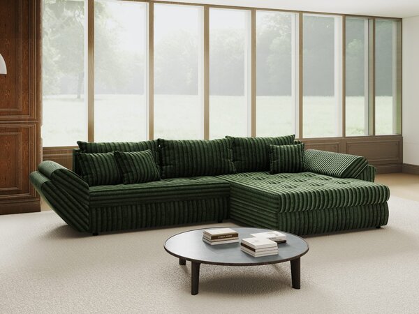 Colțar extensibil dumonde cu ladă de depozitare si sezut confortabil din spuma high-density, Loana Tilia Verde II 270x185 cm