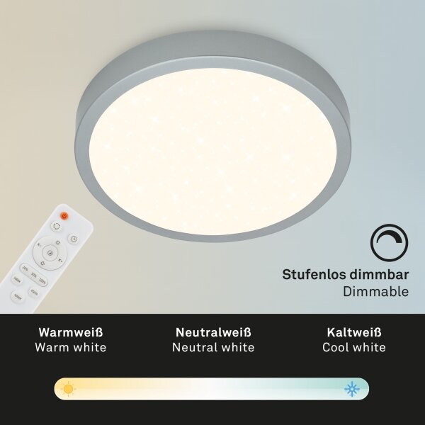 Plafonieră LED dimabilă RUNA LED/22W/230V argintiu Briloner 3704-014 + telecomandă