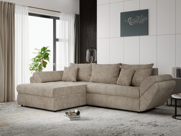Colțar extensibil dumonde cu ladă de depozitare Loana Cremona Bej 270x185 cm