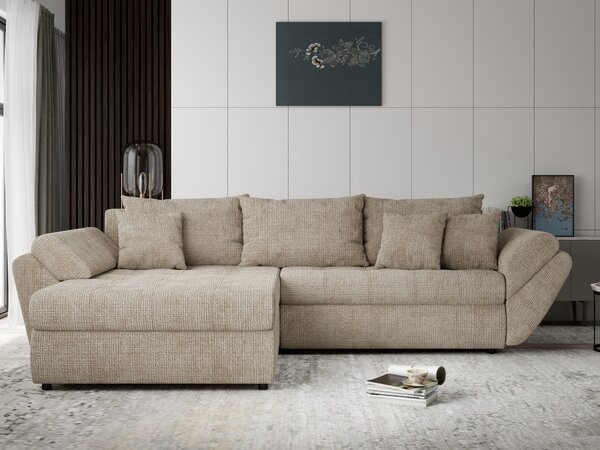 Colțar extensibil dumonde cu ladă de depozitare Loana Cremona Bej 270x185 cm