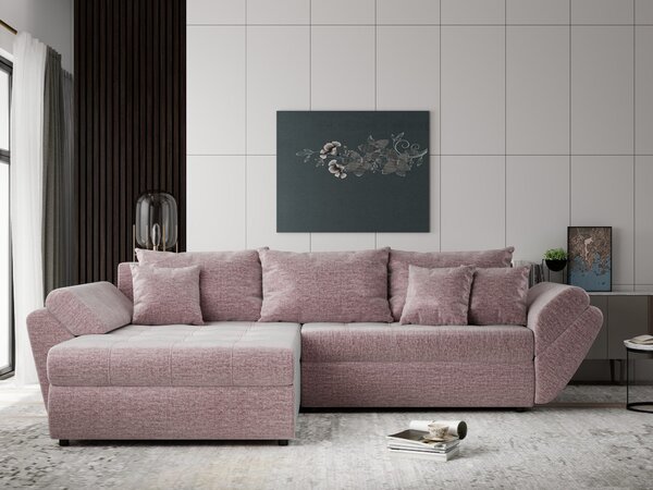 Colțar extensibil dumonde cu ladă de depozitare Loana Monolith Roz pudrat 270x185 cm