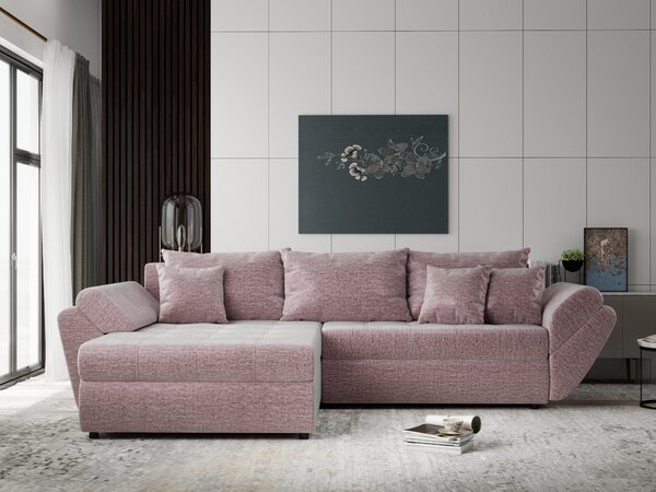 Colțar extensibil dumonde cu ladă de depozitare Loana Monolith Roz pudrat 270x185 cm