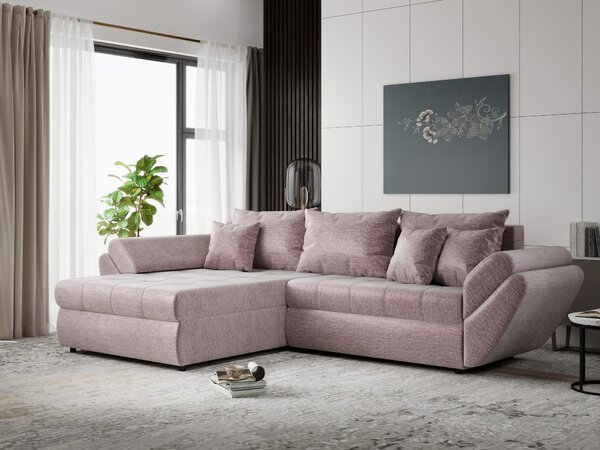 Colțar extensibil dumonde cu ladă de depozitare Loana Monolith Roz pudrat 270x185 cm