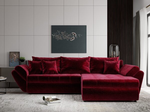 Colțar extensibil dumonde cu ladă de depozitare Loana Monolith Rosu II 270x185 cm