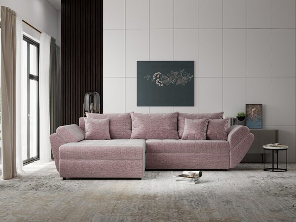 Colțar extensibil dumonde cu ladă de depozitare Loana Monolith Roz pudrat 270x185 cm