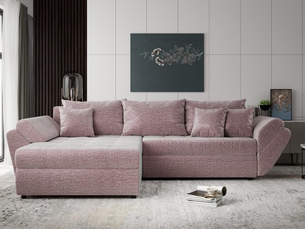 Colțar extensibil dumonde cu ladă de depozitare Loana Monolith Roz pudrat 270x185 cm