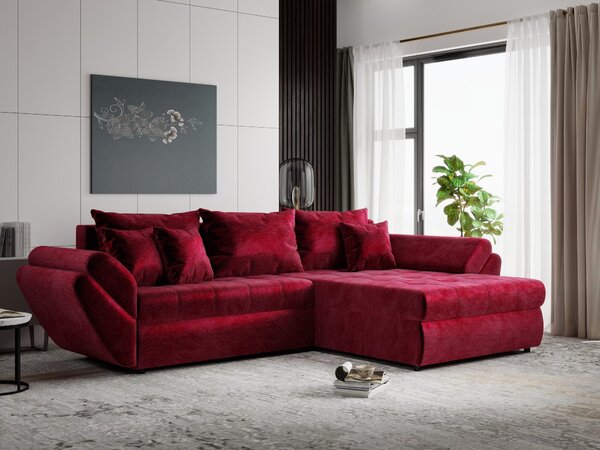 Colțar extensibil dumonde cu ladă de depozitare Loana Monolith Rosu II 270x185 cm