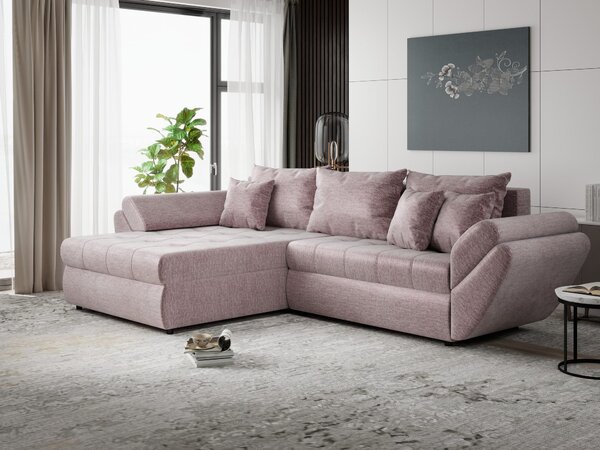 Colțar extensibil dumonde cu ladă de depozitare Loana Monolith Roz pudrat 270x185 cm