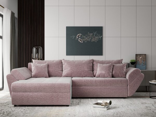 Colțar extensibil dumonde cu ladă de depozitare Loana Monolith Roz pudrat 270x185 cm