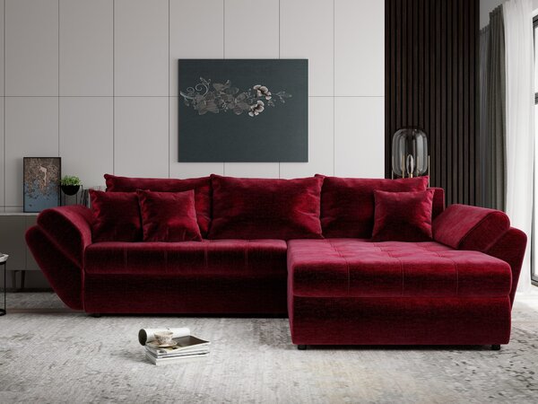 Colțar extensibil dumonde cu ladă de depozitare Loana Monolith Rosu II 270x185 cm