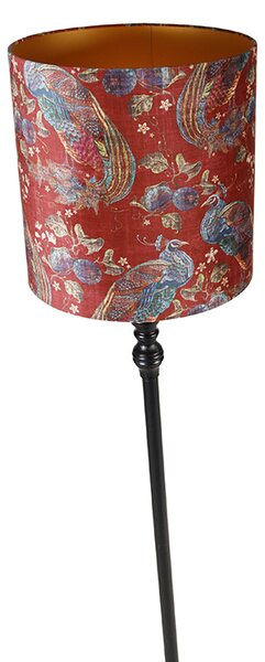 Lampă de podea neagră cu abajur roșu cu pene de păun 40 cm - Classico