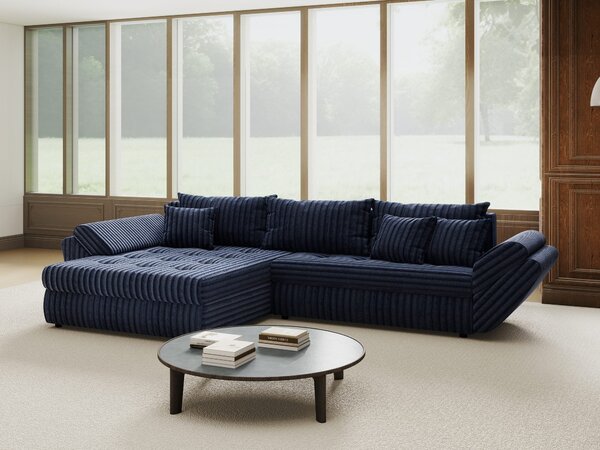 Colțar extensibil dumonde cu ladă de depozitare si sezut confortabil din spuma high-density, Loana Tilia Albastru 270x185 cm