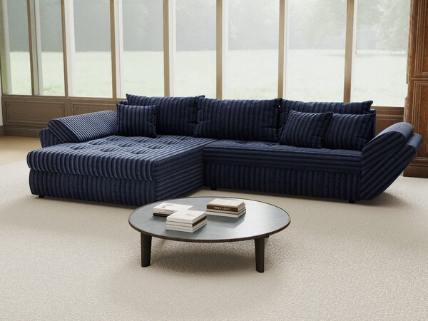 Colțar extensibil dumonde cu ladă de depozitare si sezut confortabil din spuma high-density, Loana Tilia Albastru 270x185 cm