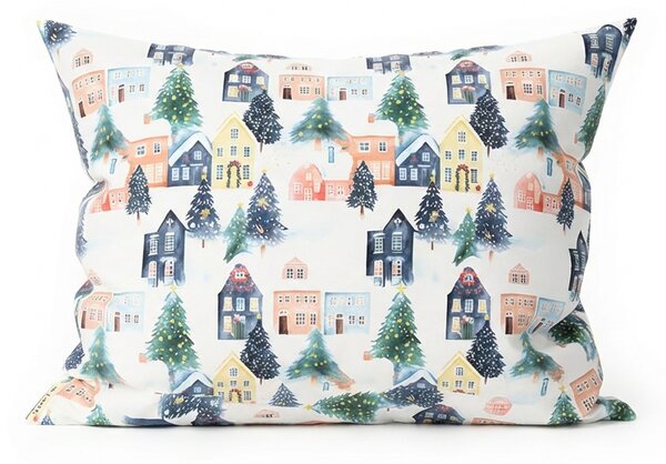 Husa pentru perna din bumbac WINTER VILLAGE 50x70 cm, colorat