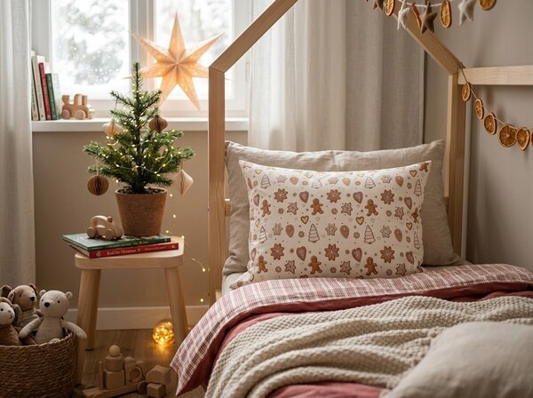 Husa de perna din bumbac GINGERBREAD JOY 50x70 cm, bej