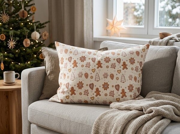 Husa de perna din bumbac GINGERBREAD JOY 50x70 cm, bej