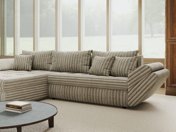 Colțar extensibil dumonde cu ladă de depozitare si sezut confortabil din spuma high-density, Loana Tilia Gri- bej 270x185 cm