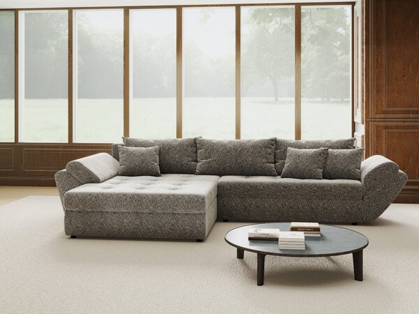 Colțar extensibil dumonde cu ladă de depozitare si sezut confortabil din spuma high-density, Loana Arena Gri grafit 270x185 cm