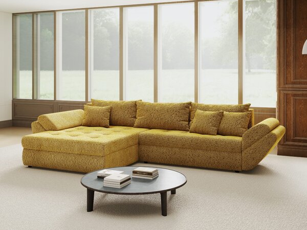 Colțar extensibil dumonde cu ladă de depozitare si sezut confortabil din spuma high-density, Loana Jaguar Galben mustar 270x185 cm