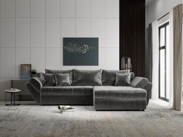 Colțar extensibil dumonde cu ladă de depozitare Loana Monolith Gri II 270x185 cm