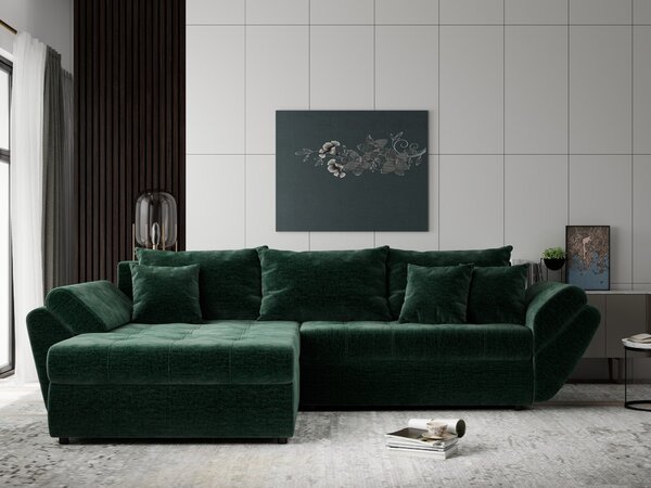 Colțar extensibil dumonde cu ladă de depozitare Loana Monolith Verde 270x185 cm
