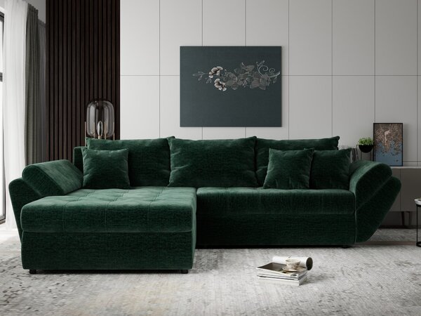 Colțar extensibil dumonde cu ladă de depozitare Loana Monolith Verde 270x185 cm