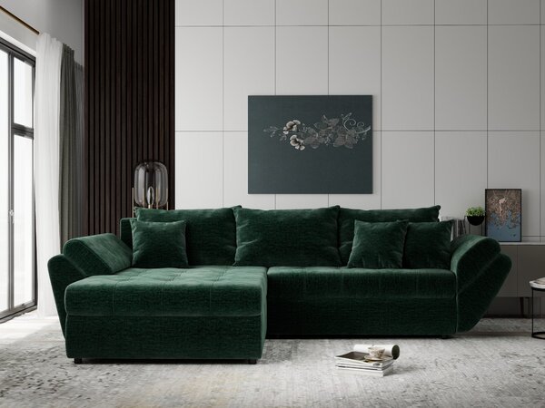 Colțar extensibil dumonde cu ladă de depozitare Loana Monolith Verde 270x185 cm