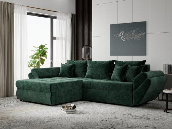 Colțar extensibil dumonde cu ladă de depozitare Loana Monolith Verde 270x185 cm