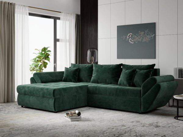 Colțar extensibil dumonde cu ladă de depozitare Loana Monolith Verde 270x185 cm