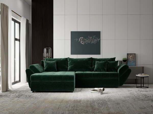 Colțar extensibil dumonde cu ladă de depozitare Loana Monolith Verde 270x185 cm
