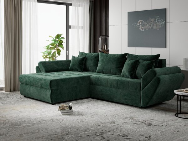 Colțar extensibil dumonde cu ladă de depozitare Loana Monolith Verde 270x185 cm