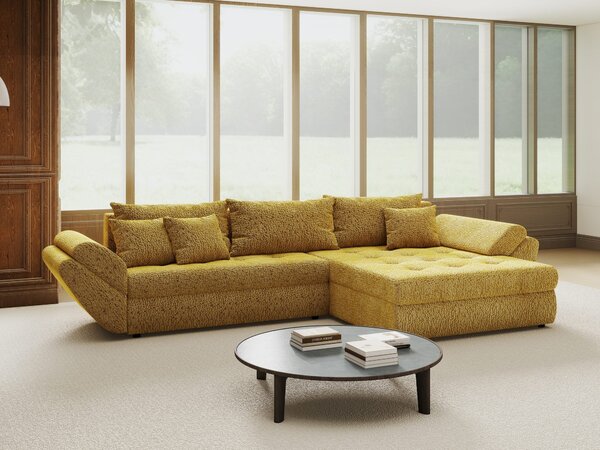 Colțar extensibil dumonde cu ladă de depozitare si sezut confortabil din spuma high-density, Loana Jaguar Galben mustar II 270x185 cm