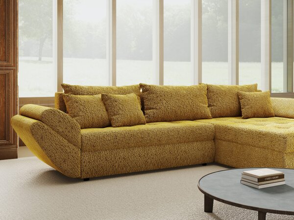 Colțar extensibil dumonde cu ladă de depozitare si sezut confortabil din spuma high-density, Loana Jaguar Galben mustar II 270x185 cm