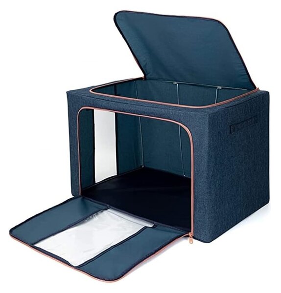 Set 3 cutii pliabile pentru depozitare, 24L, 66L, 100L, Albastru
