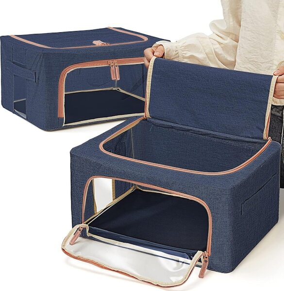 Set 3 cutii pliabile pentru depozitare, 24L, 66L, 100L, Albastru