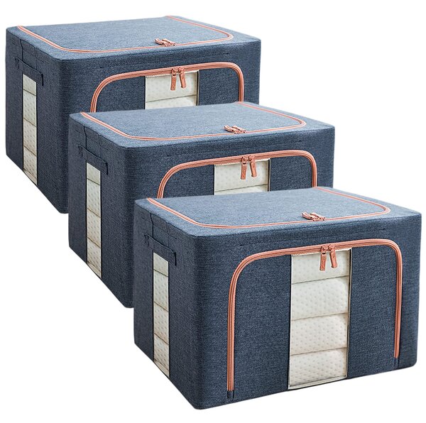 Set 3 cutii pliabile pentru depozitare, 24L, 66L, 100L, Albastru